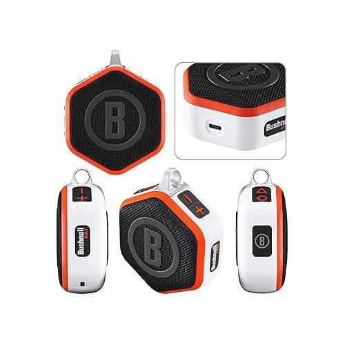  Bushnell Wingman Mini Orange/White GPS Bluetooth Speaker with Wearable4U Ultimate White Earbuds and Wall/Car Chargers Bundle