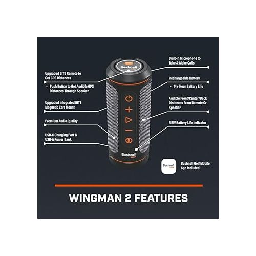  Bushnell Wingman 2 GPS Golf Speaker with Black Earbuds +Wall/Car Adapters Bundle