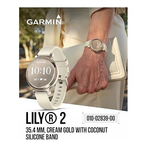  Wearable4U Garmin Lily 2 - Cream Gold with Coconut Silicone Band: Women Small Fitness Smartwatch | Up to 5 Days Battery Life, Health & Wellness Monitoring. 010-02839-00 Gift Bundle