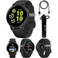 Wearable4U Garmin Vivoactive 5 Health and Fitness GPS Smartwatch, 1.2 in AMOLED Display, Up to 11 Days of Battery, Slate Aluminim Bezel with Black Case and Silicone Band Power Bank Bundle