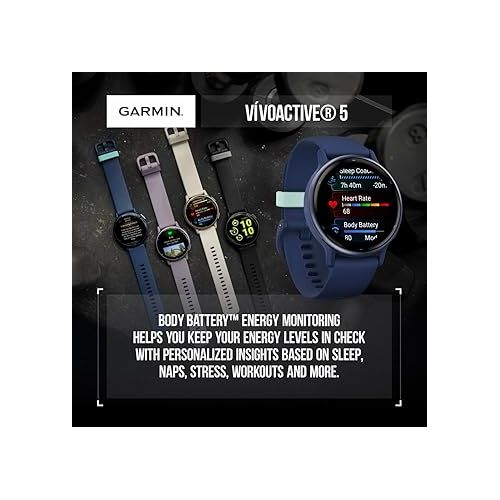  Wearable4U Garmin Vivoactive 5 Health and Fitness GPS Smartwatch, 1.2 in AMOLED Display, Up to 11 Days of Battery, Slate Aluminim Bezel with Black Case and Silicone Band Power Bank Bundle