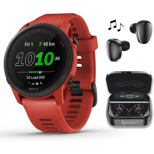  Garmin Forerunner 745 GPS Running and Triathlon Smartwatch Magma Red with Wearable4U Black Earbuds with Charging Power Bank Case Bundle