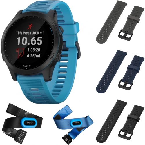  Garmin Forerunner 945 Bundle, Premium GPS Running/Triathlon Smartwatch with Music Included Wearable4U 3 Straps Bundle (Slate/Navy Blue/Black)