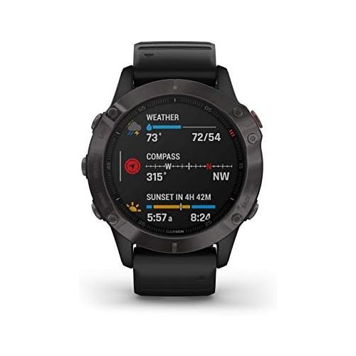  Garmin Fenix 6 Premium Multisport GPS Watch with Pulse Ox with Included Wearable4U Power Pack Bundle (Sapphire/Carbon Gray DLC with Black Band)