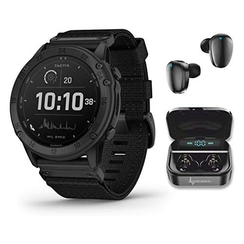  Garmin tactix GPS Tactical Smartwatch with Wearable4U Bundle (tactix Delta Solar Ballistic, Black Earbuds)
