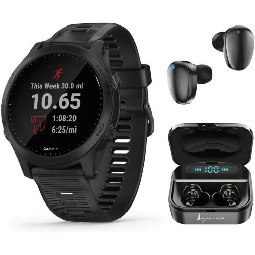  Garmin Forerunner 945 Premium GPS Running/Triathlon Smartwatch with Included Wearable4U Earbuds with Charging Case Bundle (Black +Earbuds)