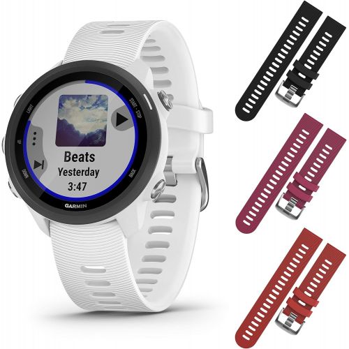  Garmin Forerunner 245 GPS Running Smartwatch with Included Wearable4U 3 Straps Bundle (White Music 010-02120-21, Black/Berry/Red)
