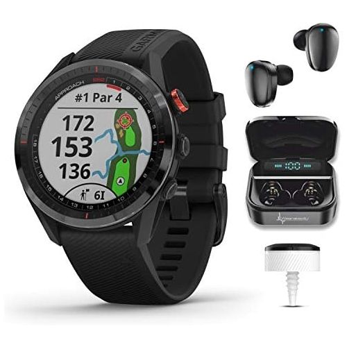  Garmin Approach S62 Premium GPS Black Golf Watch with 3xCT10 and Wearable4U Black Earbuds with Charging Power Bank Case Bundle