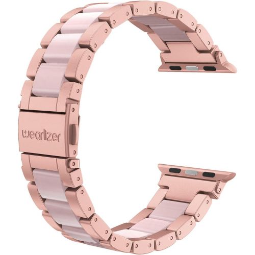  [아마존 핫딜] Wearlizer Rose Gold Pink Compatible with Apple Watch Band 38mm 40mm Womens Mens Replacement for iWatch Stainless Steel Strap Fashion Resin Wristband Sleek Bracelet Metal Clasp Seri