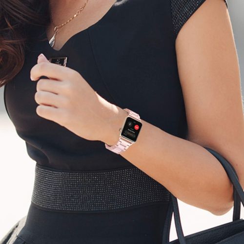  [아마존 핫딜] Wearlizer Rose Gold Pink Compatible with Apple Watch Band 38mm 40mm Womens Mens Replacement for iWatch Stainless Steel Strap Fashion Resin Wristband Sleek Bracelet Metal Clasp Seri