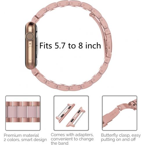  [아마존 핫딜] Wearlizer Rose Gold Pink Compatible with Apple Watch Band 38mm 40mm Womens Mens Replacement for iWatch Stainless Steel Strap Fashion Resin Wristband Sleek Bracelet Metal Clasp Seri