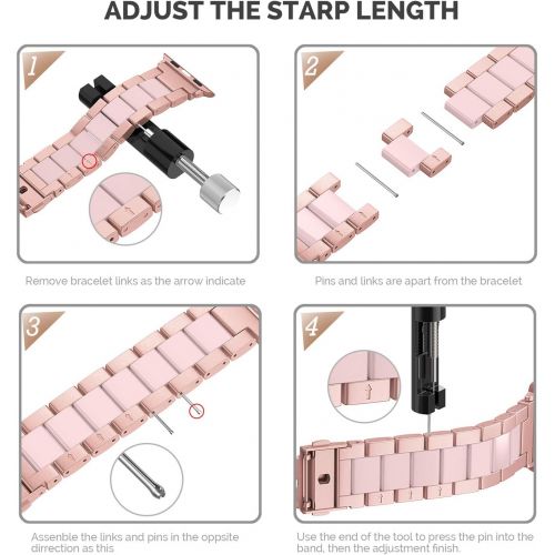  [아마존 핫딜] Wearlizer Rose Gold Pink Compatible with Apple Watch Band 38mm 40mm Womens Mens Replacement for iWatch Stainless Steel Strap Fashion Resin Wristband Sleek Bracelet Metal Clasp Seri