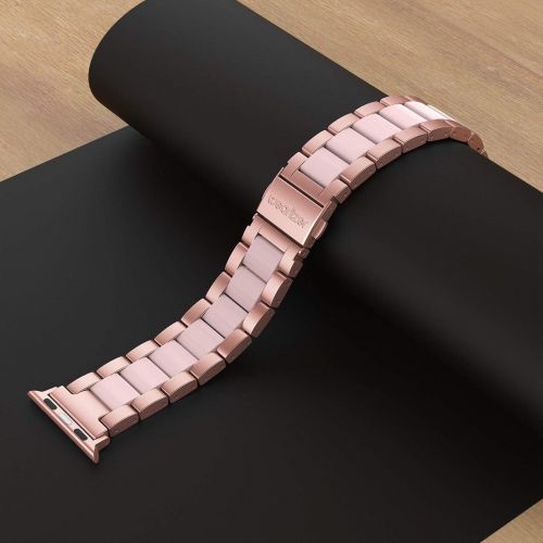  [아마존 핫딜] Wearlizer Rose Gold Pink Compatible with Apple Watch Band 38mm 40mm Womens Mens Replacement for iWatch Stainless Steel Strap Fashion Resin Wristband Sleek Bracelet Metal Clasp Seri