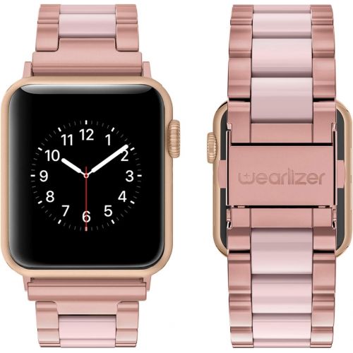  [아마존 핫딜] Wearlizer Rose Gold Pink Compatible with Apple Watch Band 38mm 40mm Womens Mens Replacement for iWatch Stainless Steel Strap Fashion Resin Wristband Sleek Bracelet Metal Clasp Seri