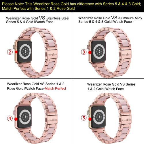  [아마존 핫딜] Wearlizer Rose Gold Pink Compatible with Apple Watch Band 38mm 40mm Womens Mens Replacement for iWatch Stainless Steel Strap Fashion Resin Wristband Sleek Bracelet Metal Clasp Seri