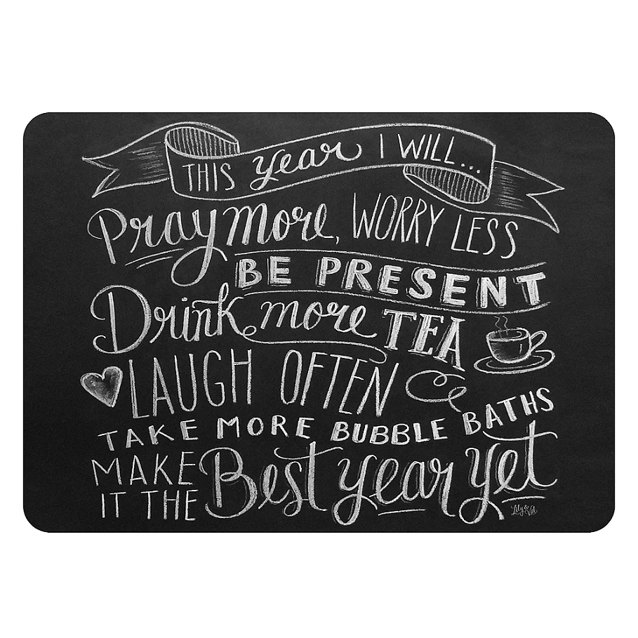  Premium Comfort by Weather Guard 22 x 31-Inch New Year Kitchen Mat in BlackWhite