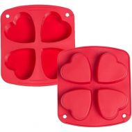 Webake Silicone Heart Mold Heart Shaped Small Cake Pans Muffin Cupcake Mold Tray for Valentine Day Baking, Jelly Pudding Jello Soap Bath Bombs 4 Cavity, 2 Pack