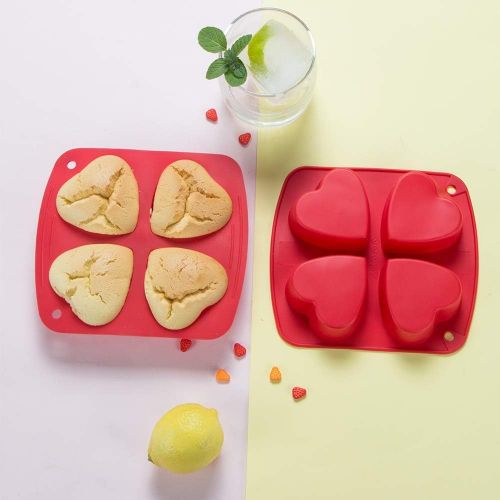  [아마존베스트]Webake Silicone Heart Mold Heart Shaped Cake Pans Muffin Cupcake Mold Tray for Jelly Pudding Jello Soap 4 Cavity, 2 Pack
