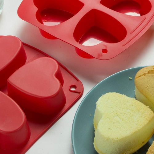  [아마존베스트]Webake Silicone Heart Mold Heart Shaped Cake Pans Muffin Cupcake Mold Tray for Jelly Pudding Jello Soap 4 Cavity, 2 Pack