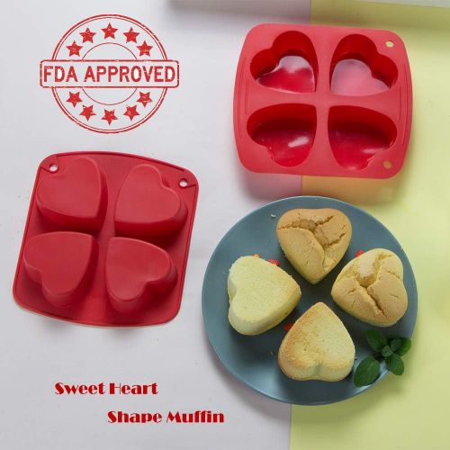  [아마존베스트]Webake Silicone Heart Mold Heart Shaped Cake Pans Muffin Cupcake Mold Tray for Jelly Pudding Jello Soap 4 Cavity, 2 Pack