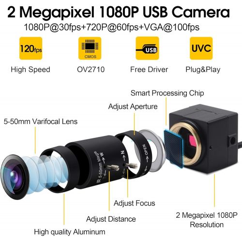  Webcamera_usb Varifocal Lens USB Camera 10X Optical Zoom Webcam,5-50mm Varifocus Web Camera Adjust Range of View,2MP Varifocal Webcam with CMOS OV2710,Focus Adjustable 1080@30fps R