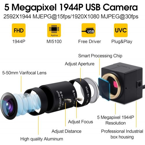  Webcamera_usb Varifocal Lens Usb Camera 10X Optical Zoom Webcam,5-50mm Varifocus Web Camera Adjust Angle,5MP Varifocal Webcam with Aptina MI5100,Focus Adjustable Raspberry Pi Windo