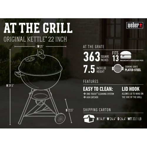  Weber 741001 Original Kettle 22-Inch Charcoal Grill