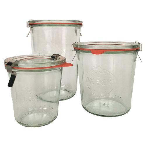  Weck WECK Mold Jar Combo Pack- (1) 900, (1) 742, (1) 743, (3) glass lids, (3) rubber rings and (6) clamps