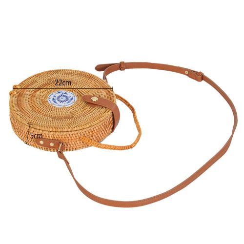  Wecoop Women Vintage Tote Handwoven Round Rattan Straw Beach Top Handle Purse Shoulder Bag with Linen Inside and Clasp PU Leather Crossbody Purses