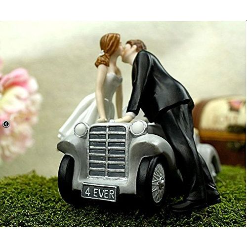  Wedding Collectibles Personalized Ill Love U 4 EVER Car Wedding Cake Topper: Bride Hair: BROWN - Groom Hair: BROWN