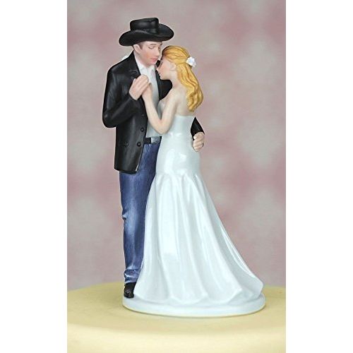  Wedding Collectibles Personalized Old Fashion Lovin Western Wedding Cake Topper: Bride Hair: GRAY - Groom Hair: GRAY