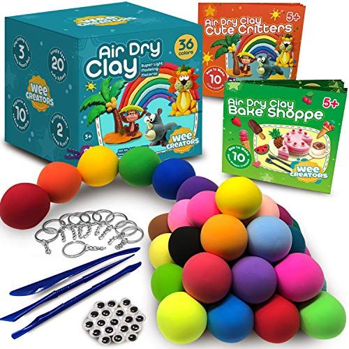  [아마존베스트]Wee Creators Air Dry Clay for Kids Modeling Kit | Bake Shoppe & Cute Critters Themed Activity Books | 36 Colors of molding Clay Magic