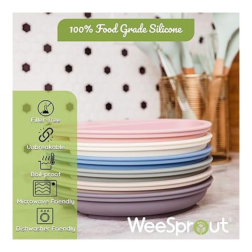  WeeSprout Suction Plates for Babies & Toddlers - 100% Silicone, Dinnerware Stays Put, Divided Design for Picky Eaters, Microwave & Dishwasher Friendly, 3 Pack
