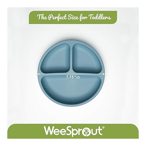  WeeSprout Suction Plates for Babies & Toddlers - 100% Silicone, Dinnerware Stays Put, Divided Design for Picky Eaters, Microwave & Dishwasher Friendly, 3 Pack