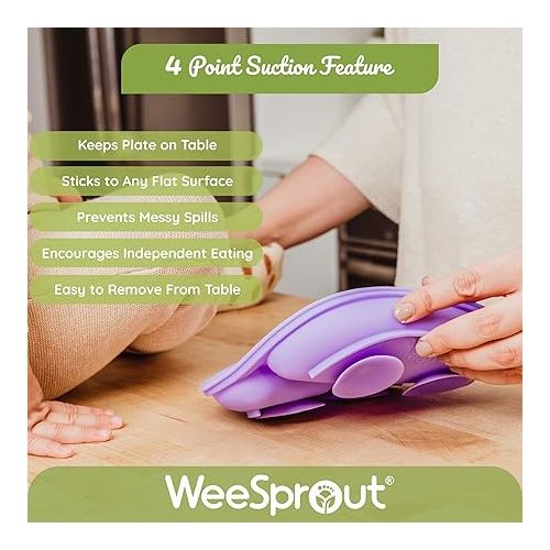  WeeSprout Suction Plates for Babies & Toddlers - 100% Silicone, Dinnerware Stays Put, Divided Design for Picky Eaters, Microwave & Dishwasher Friendly, 3 Pack