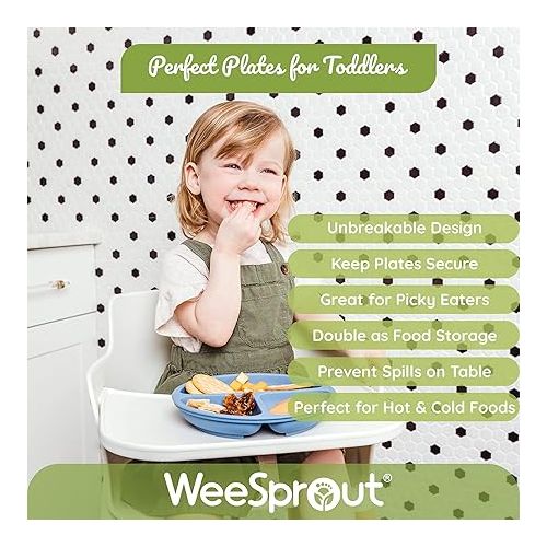  WeeSprout Suction Plates for Babies & Toddlers - 100% Silicone, Dinnerware Stays Put, Divided Design for Picky Eaters, Microwave & Dishwasher Friendly, 3 Pack