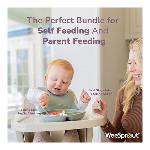  WeeSprout Baby Led Weaning Bundle, Silicone Suction Bowl, Spoons, Bib & Cup, Develops Self Feeding Skills, Dishwasher Safe (Confetti)