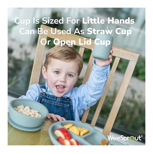  WeeSprout Baby Led Weaning Bundle, Silicone Suction Bowl, Spoons, Bib & Cup, Develops Self Feeding Skills, Dishwasher Safe (Confetti)