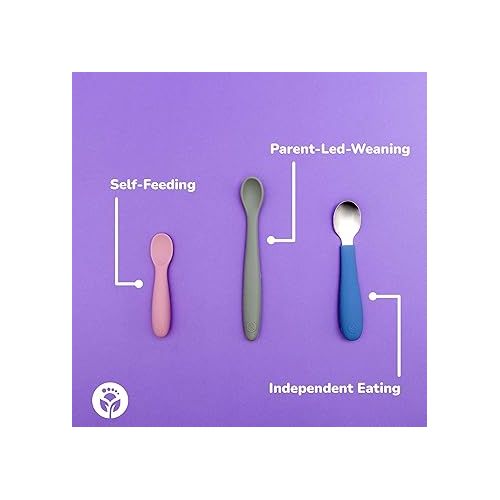  WeeSprout Silicone Baby Spoons - First Stage Infant Feeding Utensils With Soft-Tip, Bendable Kitchenware for Parent & Self-Feeding, Ultra-Durable, Dishwasher Safe, Travel Case, Set of 3