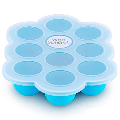  [아마존베스트]Silicone Baby Food Freezer Tray with Clip-on Lid by WeeSprout - Perfect Storage Container for...