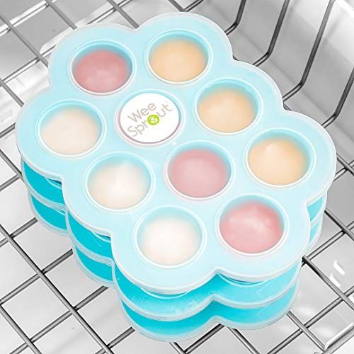  [아마존베스트]Silicone Baby Food Freezer Tray with Clip-on Lid by WeeSprout - Perfect Storage Container for...