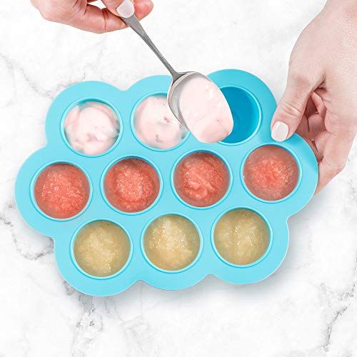  [아마존베스트]Silicone Baby Food Freezer Tray with Clip-on Lid by WeeSprout - Perfect Storage Container for...