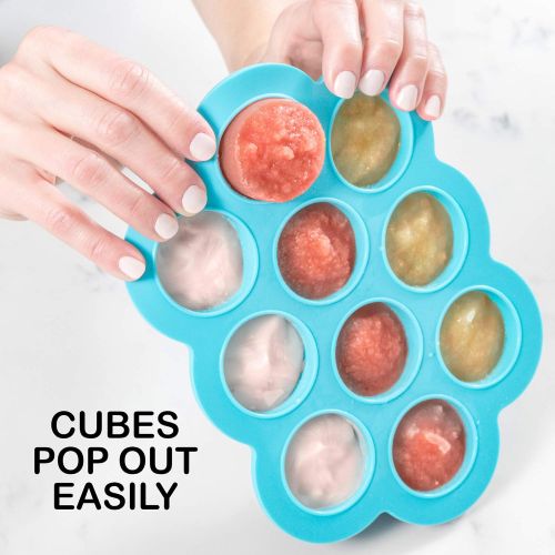  [아마존베스트]Silicone Baby Food Freezer Tray with Clip-on Lid by WeeSprout - Perfect Storage Container for...