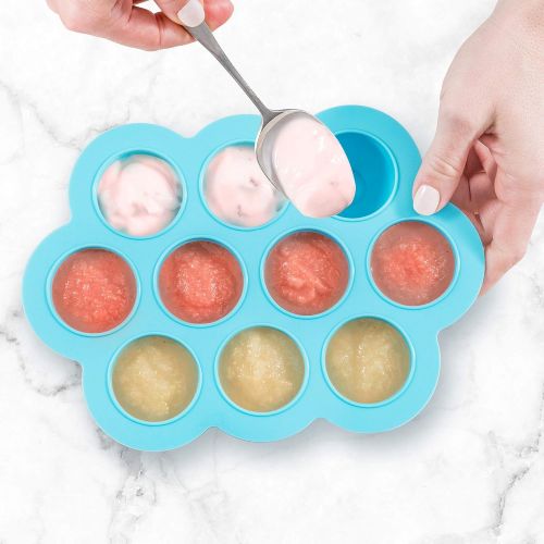  [아마존베스트]Silicone Baby Food Freezer Tray with Clip-on Lid by WeeSprout - Perfect Storage Container for...