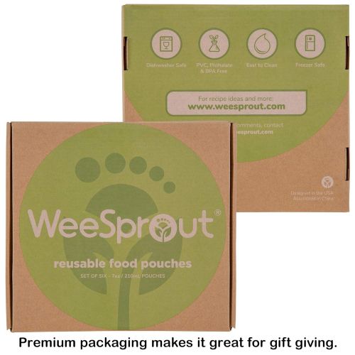  [아마존베스트]WeeSprout Double Zipper Reusable Food Pouches | 6 Pack 7 fl oz Size Pouches | Original