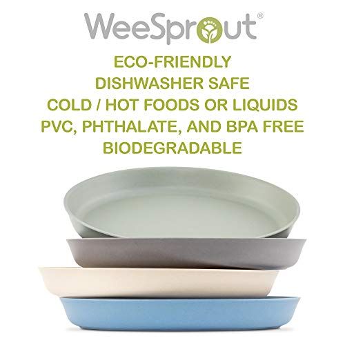  [아마존베스트]WeeSprout WEESPROUT Bamboo Toddler Plates - 4 pc Set (8” x 8” x 1”) - Best Eco-Friendly Dinnerware Plate Pack for...