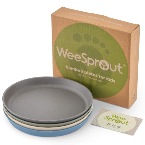  [아마존베스트]WeeSprout WEESPROUT Bamboo Toddler Plates - 4 pc Set (8” x 8” x 1”) - Best Eco-Friendly Dinnerware Plate Pack for...