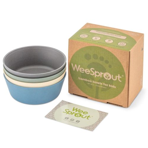  [아마존베스트]WeeSprout WEESPROUT Bamboo Toddler Bowls - 4 pc Set (10 fl oz) - The Best Premium Eco Friendly, Non Toxic, Bamboo Bowls for Kids - Dishwasher Safe - Natural BPA Free Non Toxic Baby Bowls