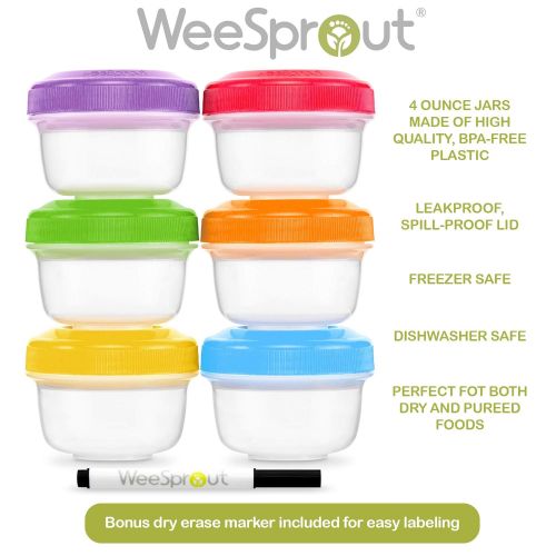  WeeSprout Leakproof Baby Food Storage - 12 Container Set, Small Plastic Containers with Lids, Lock in Freshness, Nutrients, & Flavor, Freezer & Dishwasher Friendly, 4oz Snack Conta