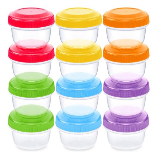  WeeSprout Leakproof Baby Food Storage - 12 Container Set, Small Plastic Containers with Lids, Lock in Freshness, Nutrients, & Flavor, Freezer & Dishwasher Friendly, 4oz Snack Conta